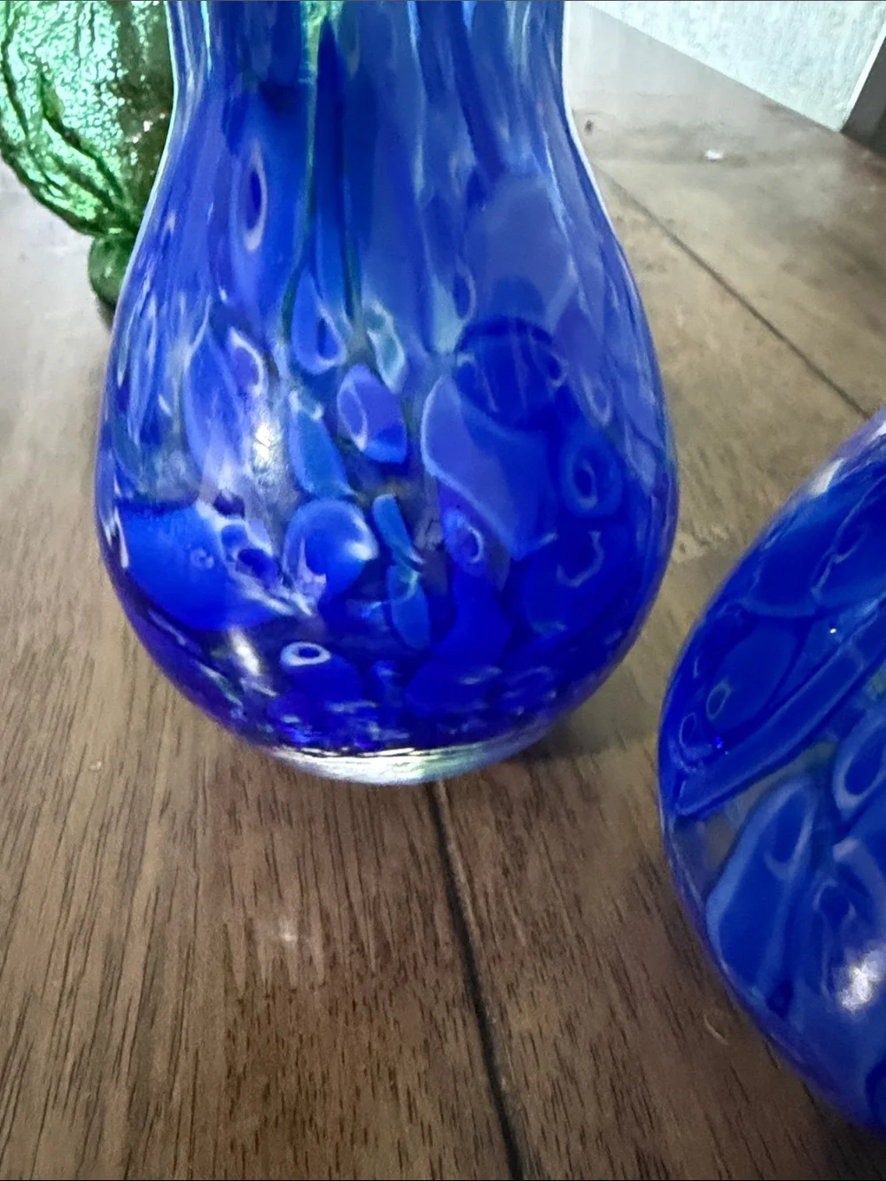 Hand-Blown Blue Art Glass Bud Vases - Pair 5 1/2''‎